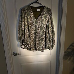 Snakeskin Print V-Neck Blouse